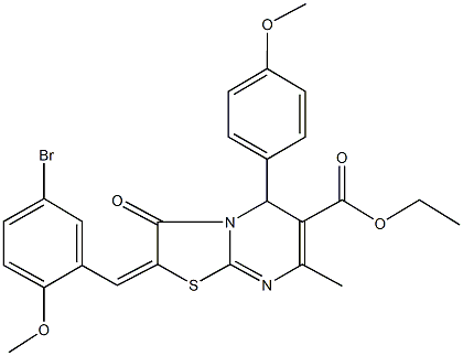 ethyl 2-(5-bromo-2-methoxybenzylidene)-5-(4-methoxyphenyl)-7-methyl-3-oxo-2,3-dihydro-5H-[1,3]thiazolo[3,2-a]pyrimidine-6-carboxylate Struktur