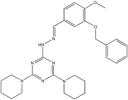 3-(benzyloxy)-4-methoxybenzaldehyde [4,6-di(1-piperidinyl)-1,3,5-triazin-2-yl]hydrazone Struktur