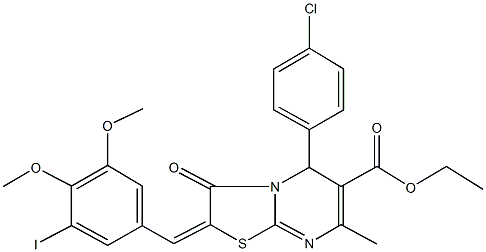 ethyl 5-(4-chlorophenyl)-2-(3-iodo-4,5-dimethoxybenzylidene)-7-methyl-3-oxo-2,3-dihydro-5H-[1,3]thiazolo[3,2-a]pyrimidine-6-carboxylate Struktur