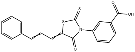 3-[5-(2-methyl-3-phenyl-2-propenylidene)-4-oxo-2-thioxo-1,3-thiazolidin-3-yl]benzoic acid Struktur