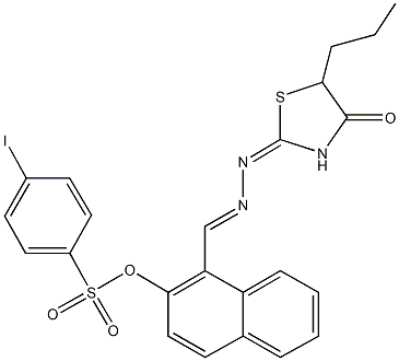 1-[2-(4-oxo-5-propyl-1,3-thiazolidin-2-ylidene)carbohydrazonoyl]-2-naphthyl 4-iodobenzenesulfonate Struktur