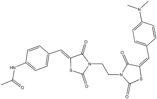 N-(4-{[3-(2-{5-[4-(dimethylamino)benzylidene]-2,4-dioxo-1,3-thiazolidin-3-yl}ethyl)-2,4-dioxo-1,3-thiazolidin-5-ylidene]methyl}phenyl)acetamide Struktur