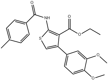 ethyl 4-(3,4-dimethoxyphenyl)-2-[(4-methylbenzoyl)amino]-3-thiophenecarboxylate Struktur