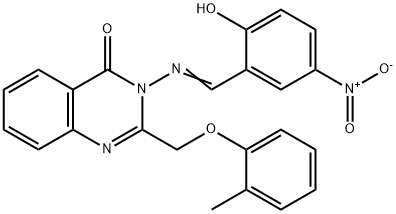 3-({2-hydroxy-5-nitrobenzylidene}amino)-2-[(2-methylphenoxy)methyl]-4(3H)-quinazolinone Struktur