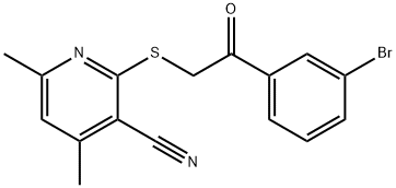 2-{[2-(3-bromophenyl)-2-oxoethyl]sulfanyl}-4,6-dimethylnicotinonitrile Struktur