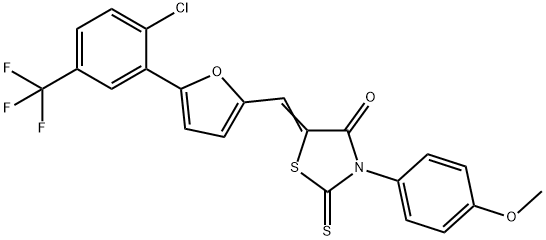 5-({5-[2-chloro-5-(trifluoromethyl)phenyl]-2-furyl}methylene)-3-(4-methoxyphenyl)-2-thioxo-1,3-thiazolidin-4-one Struktur