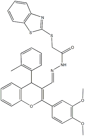 2-(1,3-benzothiazol-2-ylsulfanyl)-N'-{[2-(3,4-dimethoxyphenyl)-4-(2-methylphenyl)-4H-chromen-3-yl]methylene}acetohydrazide Struktur