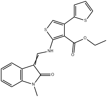 ethyl 2-{[(1-methyl-2-oxo-1,2-dihydro-3H-indol-3-ylidene)methyl]amino}-2',4-bithiophene-3-carboxylate Struktur