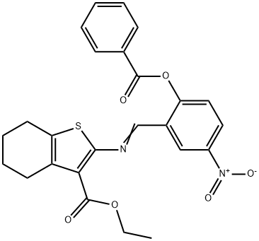 ethyl 2-({2-(benzoyloxy)-5-nitrobenzylidene}amino)-4,5,6,7-tetrahydro-1-benzothiophene-3-carboxylate Struktur