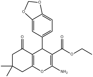 ethyl 2-amino-4-(1,3-benzodioxol-5-yl)-7,7-dimethyl-5-oxo-5,6,7,8-tetrahydro-4H-chromene-3-carboxylate Struktur