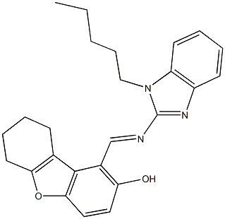 1-{[(1-pentyl-1H-benzimidazol-2-yl)imino]methyl}-6,7,8,9-tetrahydrodibenzo[b,d]furan-2-ol Struktur