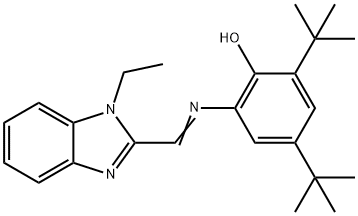 2,4-ditert-butyl-6-{[(1-ethyl-1H-benzimidazol-2-yl)methylene]amino}phenol Struktur