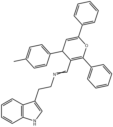 N-[2-(1H-indol-3-yl)ethyl]-N-{[4-(4-methylphenyl)-2,6-diphenyl-4H-pyran-3-yl]methylene}amine Struktur