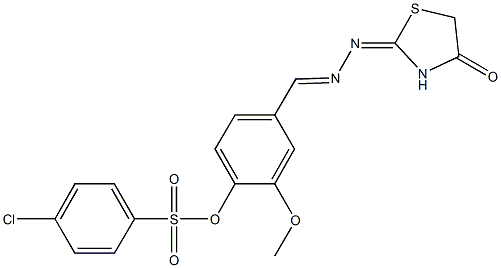 2-methoxy-4-[2-(4-oxo-1,3-thiazolidin-2-ylidene)carbohydrazonoyl]phenyl 4-chlorobenzenesulfonate Struktur