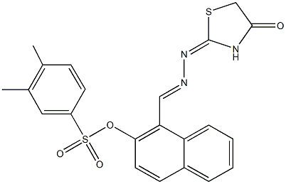 1-[2-(4-oxo-1,3-thiazolidin-2-ylidene)carbohydrazonoyl]-2-naphthyl 3,4-dimethylbenzenesulfonate Struktur