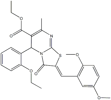 ethyl 2-(2,5-dimethoxybenzylidene)-5-(2-ethoxyphenyl)-7-methyl-3-oxo-2,3-dihydro-5H-[1,3]thiazolo[3,2-a]pyrimidine-6-carboxylate Struktur