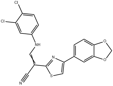 2-[4-(1,3-benzodioxol-5-yl)-1,3-thiazol-2-yl]-3-(3,4-dichloroanilino)acrylonitrile Struktur