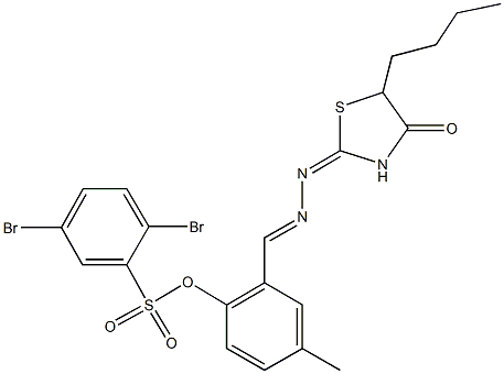 2-[2-(5-butyl-4-oxo-1,3-thiazolidin-2-ylidene)carbohydrazonoyl]-4-methylphenyl 2,5-dibromobenzenesulfonate Struktur