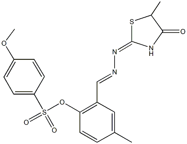 4-methyl-2-[2-(5-methyl-4-oxo-1,3-thiazolidin-2-ylidene)carbohydrazonoyl]phenyl 4-methoxybenzenesulfonate Struktur