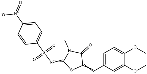 N-[5-(3,4-dimethoxybenzylidene)-3-methyl-4-oxo-1,3-thiazolidin-2-ylidene]-4-nitrobenzenesulfonamide Struktur