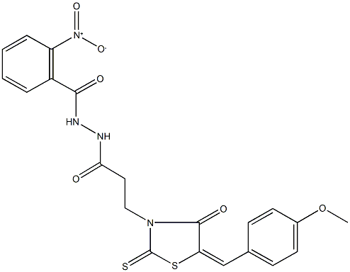 2-nitro-N'-{3-[5-(4-methoxybenzylidene)-4-oxo-2-thioxo-1,3-thiazolidin-3-yl]propanoyl}benzohydrazide Struktur