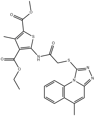 4-ethyl 2-methyl 3-methyl-5-({[(5-methyl[1,2,4]triazolo[4,3-a]quinolin-1-yl)sulfanyl]acetyl}amino)-2,4-thiophenedicarboxylate Struktur