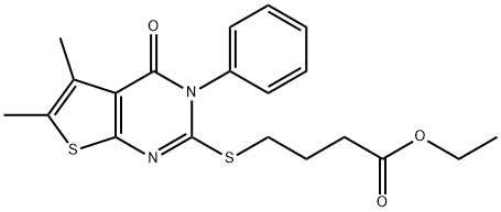 ethyl 4-[(5,6-dimethyl-4-oxo-3-phenyl-3,4-dihydrothieno[2,3-d]pyrimidin-2-yl)sulfanyl]butanoate Struktur