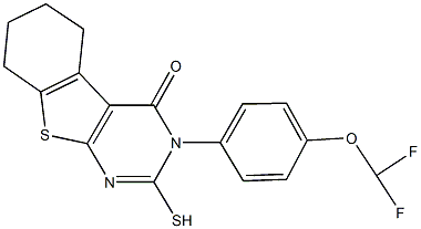 3-[4-(difluoromethoxy)phenyl]-2-sulfanyl-5,6,7,8-tetrahydro[1]benzothieno[2,3-d]pyrimidin-4(3H)-one Struktur