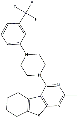 2-methyl-4-{4-[3-(trifluoromethyl)phenyl]-1-piperazinyl}-5,6,7,8-tetrahydro[1]benzothieno[2,3-d]pyrimidine Struktur