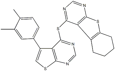 4-{[5-(3,4-dimethylphenyl)thieno[2,3-d]pyrimidin-4-yl]sulfanyl}-5,6,7,8-tetrahydro[1]benzothieno[2,3-d]pyrimidine Struktur