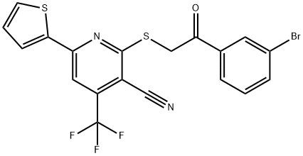 2-{[2-(3-bromophenyl)-2-oxoethyl]sulfanyl}-6-(2-thienyl)-4-(trifluoromethyl)nicotinonitrile Struktur