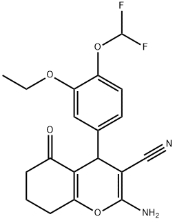 2-amino-4-[4-(difluoromethoxy)-3-ethoxyphenyl]-5-oxo-5,6,7,8-tetrahydro-4H-chromene-3-carbonitrile Struktur