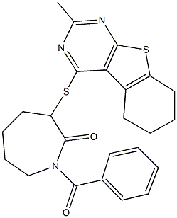 1-benzoyl-3-[(2-methyl-5,6,7,8-tetrahydro[1]benzothieno[2,3-d]pyrimidin-4-yl)sulfanyl]-2-azepanone Struktur