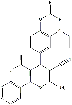 2-amino-4-[4-(difluoromethoxy)-3-ethoxyphenyl]-5-oxo-4H,5H-pyrano[3,2-c]chromene-3-carbonitrile Struktur