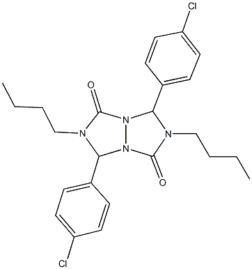 2,6-dibutyl-3,7-bis(4-chlorophenyl)tetrahydro-1H,5H-[1,2,4]triazolo[1,2-a][1,2,4]triazole-1,5-dione Struktur