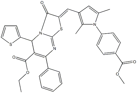 ethyl 2-({1-[4-(methoxycarbonyl)phenyl]-2,5-dimethyl-1H-pyrrol-3-yl}methylene)-3-oxo-7-phenyl-5-(2-thienyl)-2,3-dihydro-5H-[1,3]thiazolo[3,2-a]pyrimidine-6-carboxylate Struktur