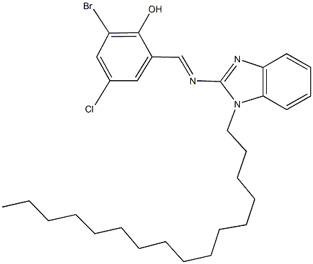 2-bromo-4-chloro-6-{[(1-hexadecyl-1H-benzimidazol-2-yl)imino]methyl}phenol Struktur