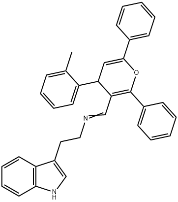 N-[2-(1H-indol-3-yl)ethyl]-N-{[4-(2-methylphenyl)-2,6-diphenyl-4H-pyran-3-yl]methylene}amine Struktur