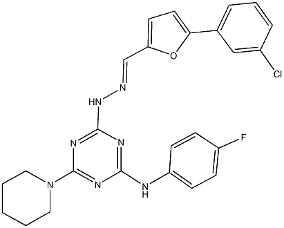 5-(3-chlorophenyl)-2-furaldehyde [4-(4-fluoroanilino)-6-(1-piperidinyl)-1,3,5-triazin-2-yl]hydrazone Struktur