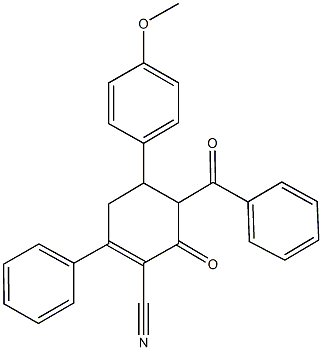 5-benzoyl-4-(4-methoxyphenyl)-6-oxo-2-phenylcyclohex-1-ene-1-carbonitrile Struktur