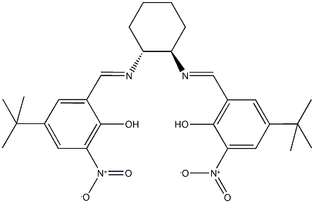 4-tert-butyl-2-({[2-({5-tert-butyl-2-hydroxy-3-nitrobenzylidene}amino)cyclohexyl]imino}methyl)-6-nitrophenol Struktur