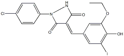 1-(4-chlorophenyl)-4-(3-ethoxy-4-hydroxy-5-iodobenzylidene)-3,5-pyrazolidinedione Struktur