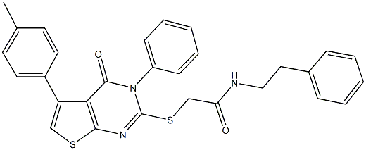 2-{[5-(4-methylphenyl)-4-oxo-3-phenyl-3,4-dihydrothieno[2,3-d]pyrimidin-2-yl]sulfanyl}-N-(2-phenylethyl)acetamide Struktur