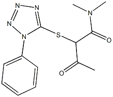 N,N-dimethyl-3-oxo-2-[(1-phenyl-1H-tetraazol-5-yl)sulfanyl]butanamide Struktur