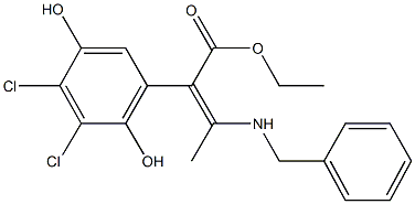 ethyl 3-(benzylamino)-2-(3,4-dichloro-2,5-dihydroxyphenyl)-2-butenoate Struktur