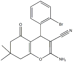 2-amino-4-(2-bromophenyl)-7,7-dimethyl-5-oxo-5,6,7,8-tetrahydro-4H-chromene-3-carbonitrile Struktur