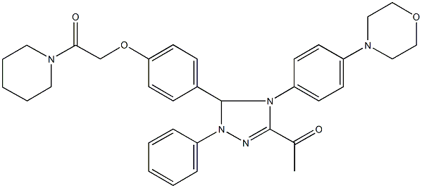 1-(4-[4-(4-morpholinyl)phenyl]-5-{4-[2-oxo-2-(1-piperidinyl)ethoxy]phenyl}-1-phenyl-4,5-dihydro-1H-1,2,4-triazol-3-yl)ethanone Struktur