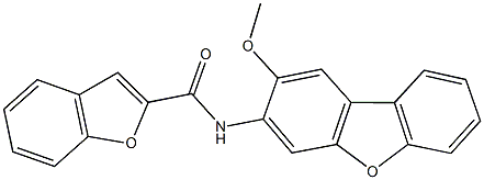 N-(2-methoxydibenzo[b,d]furan-3-yl)-1-benzofuran-2-carboxamide Struktur