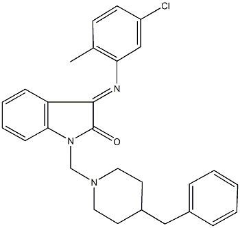 1-[(4-benzyl-1-piperidinyl)methyl]-3-[(5-chloro-2-methylphenyl)imino]-1,3-dihydro-2H-indol-2-one Struktur