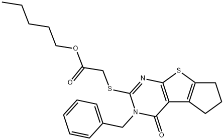 pentyl [(3-benzyl-4-oxo-3,5,6,7-tetrahydro-4H-cyclopenta[4,5]thieno[2,3-d]pyrimidin-2-yl)sulfanyl]acetate Struktur